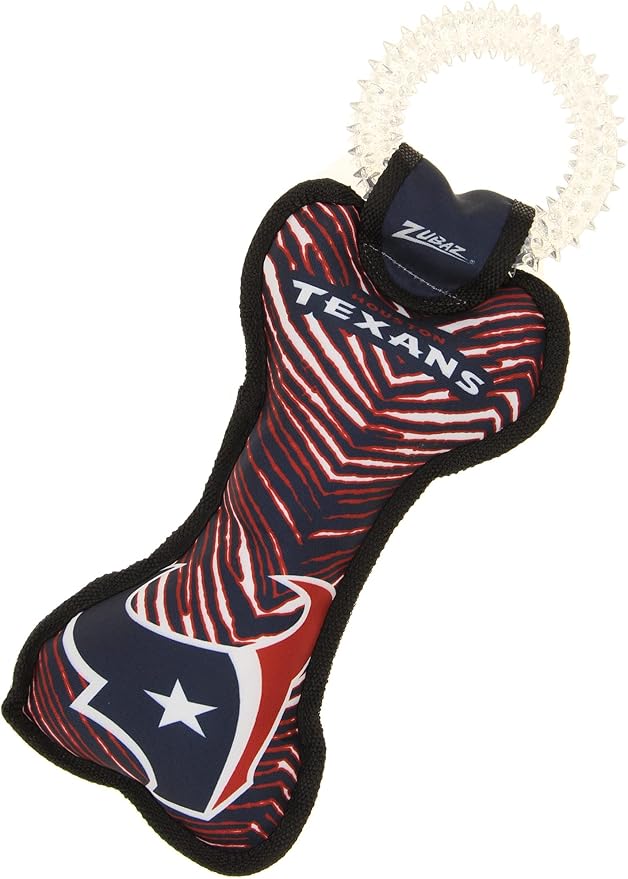 Zubaz NFL Team Logos and Colors Ring Tug Toy with Squeaker for Dogs, Houston Texans