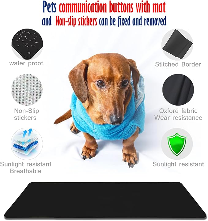 Recordable Buttons, Dog Buttons for Communication, Pack of 4 Colored Buzzers with Mat & 30 Scene Stickers 15 Custom Stickers. Non-Slip Stickers Inside