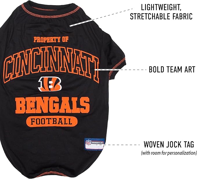 NFL Cincinnati Bengals Dog T-Shirt for Pets, Size Large. Officially Licensed Pet Shirt with Team Logo, Soft Stretchable Comfort Fit Apparel for Dogs & Cats