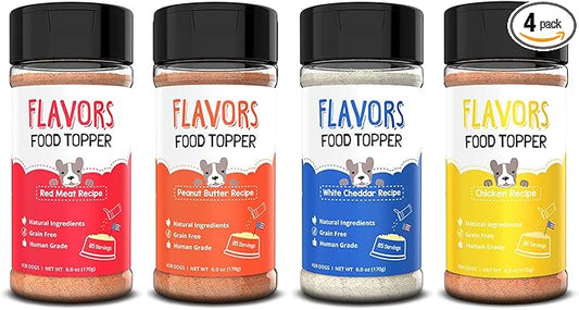BEAUMONT BASICS Flavors Food Topper for Dogs - All 4 Recipes Gift Pack - Natural, Grain Free - Perfect Kibble Seasoning and Hydrating Treat Mix for Picky Dog - Pack of 4-6.0oz Bottles