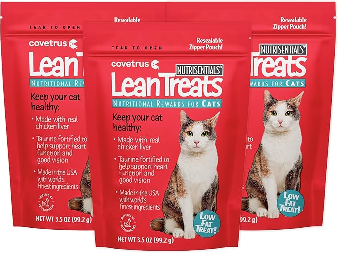 Covetrus Nutrisential Lean Treats for Cats - Soft Cat Treat for Small, Medium, Large Cats - Nutritional Low Fat Bite Size Feline Treat - Chicken Flavor - 3 Pack - 3.5oz