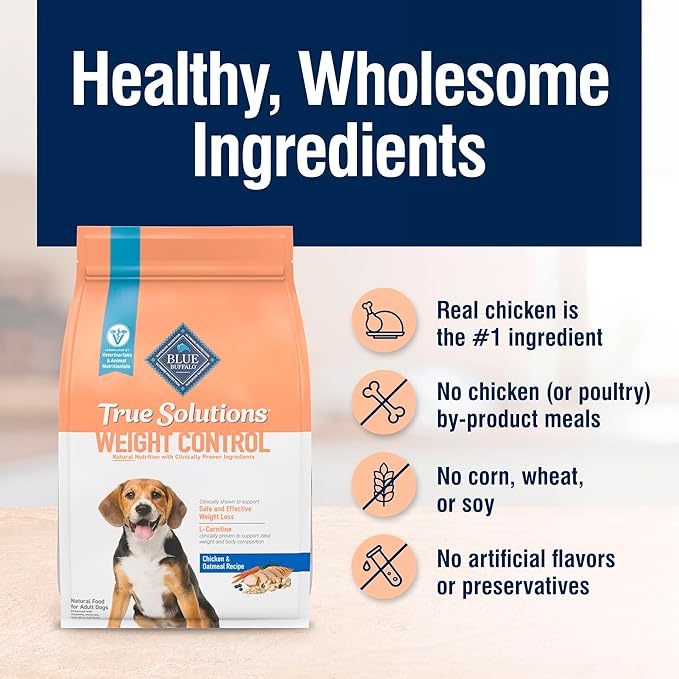 Blue Buffalo True Solutions Weight Control Natural Dry Dog Food for Adult Dogs, Chicken, 24-lb. Bag