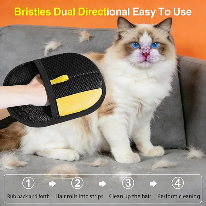 2026 Pet Hair Removal Glove for Cats & Dogs, Reusable Pet Grooming Glove, Easy Shed Hair Remover for Short Long Fur, Dog Cat Deshedding Gloves for Home Furniture Cleaning (2 Pcs)