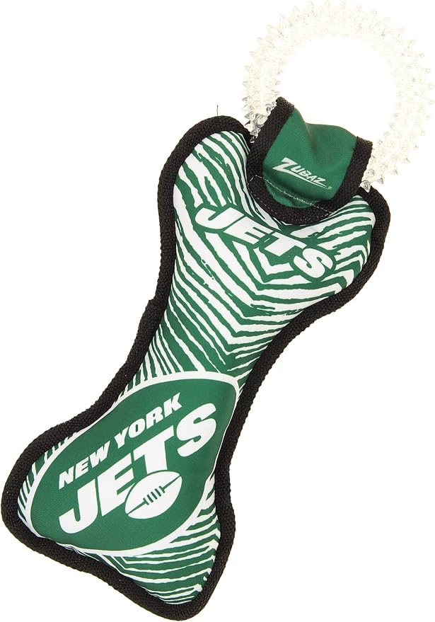 Zubaz NFL Team Logos and Colors Ring Tug Toy with Squeaker for Dogs, New York Jets