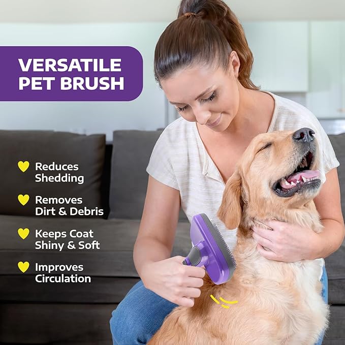 Hertzko Self Cleaning Slicker Brush - Dog & Cat Brush, Dog Brush for Shedding, Cat & Dog Grooming for Pets, Grooming Brushes for Long Short Haired Dogs Cats, Deshedding Brush, Rake, Comb