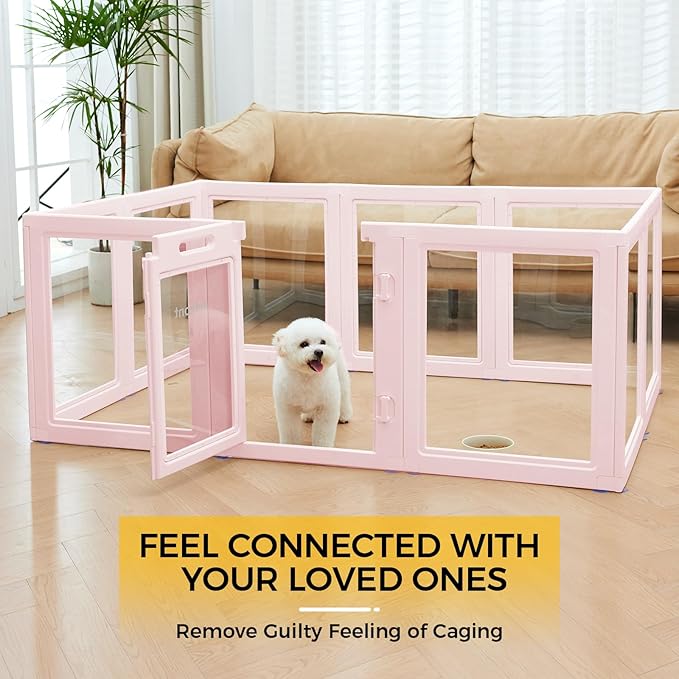 EVERFRONT Clear Acrylic Plastic Dog Playpen - Clear Dog Play Pen - Easy Assemble Acrylic Dog Playpen - Puppy Playpen, Cat Playpen, Small Animal Playpen, Dog Play Pen Indoors (Pink-23.6" H, 10PCS)