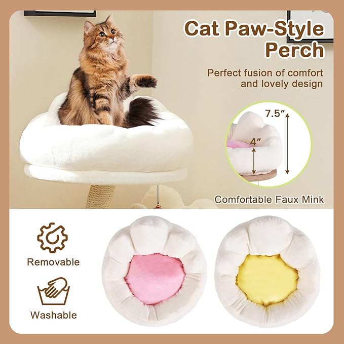 PETSITE 33 Inch Cute Cat Tree, Modern Cat Tower with Sisal Scratching Post, Cat Condo, Interactive Teasing Toy, 2 Removable and Washable Top Perches, Small Cat Tree for Indoor Cats