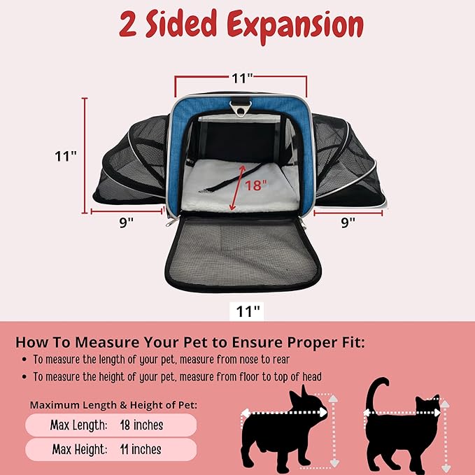 Ruff Life 101 Airline Approved Expandable Premium Pet Carrier on Wheels- Two Sided Expandable Rolling Carrier- Designed for Dogs & Cats- Extra Spacious Soft Lined Carrier! (Blue)