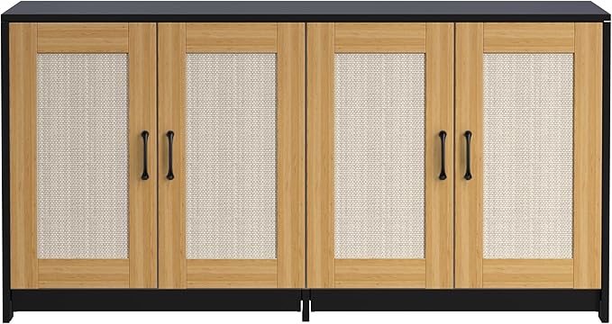 Double Room Litter Box Enclosure For 2 Cats, 47.2" Large Wood Hidden Litter Box Furniture For 2 Boxes with Sisal Doors and Sliding Drawers, Indoor Cat House TV Stand Black