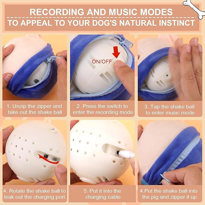 Active Moving Plush Toy, Interactive Pet Bouncing Balls, USB Rechargeable Sound Electronic Dog Toy, Cute Squeaky Pig Dog Toy