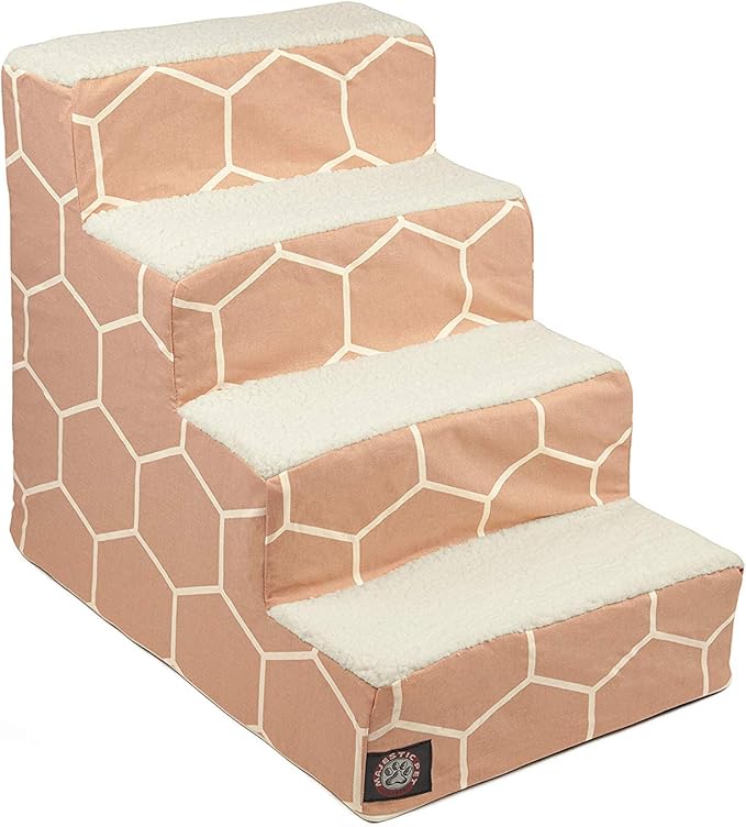 Majestic Pet 4 Step Portable Dog Stairs for Small Dogs to get on Bed Supports 250 lbs or Less – Dog Steps for High Bed with Machine Washable Cover –Pet Stairs for Cats Hexo Shapes Blush Pink