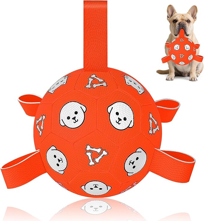 Dog Soccer Ball with Straps - Durable Jolly Ball for Dogs, Large Soccer Ball for Dogs, Dog Toys for Medium Dogs, for Pet Birthday, Outdoor Indoor Play Training Exercise