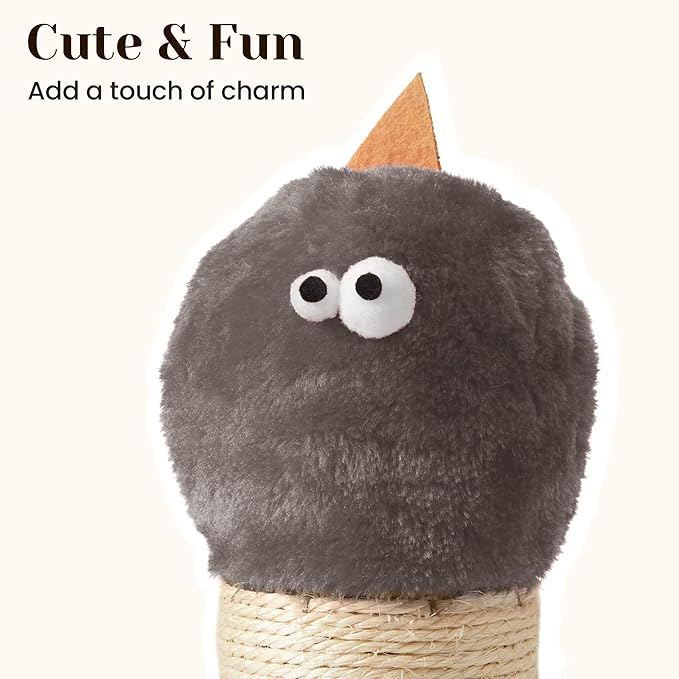 Cat Scratching Post for Small Space, 22'' Scratching Posts for Indoor Cats Adults, Extra Wide 13.4" Stable Base & Natural Sisal, Cute Cat Scratching Post with Short Plush Fabric for Large Cats, Grey