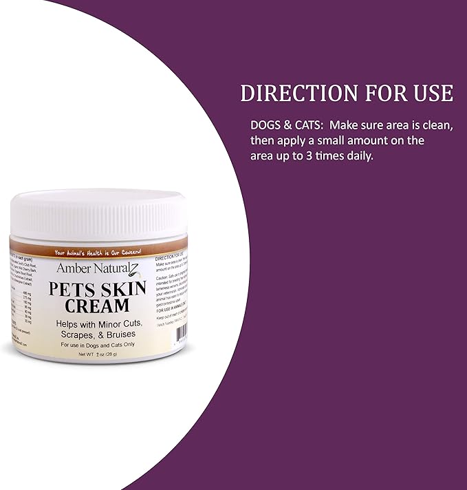AMBER NATURALZ Pets Skin Cream Herbal Balm for Dogs and Cats | Pet Skin Cream for Minor Scrapes, Paws, Snout, Skin, and Wrinkles | 2 Ounce Container