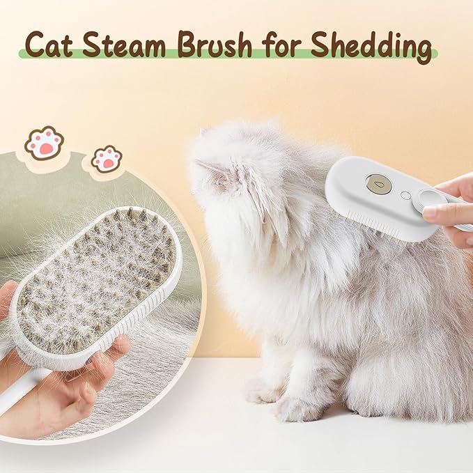 Defur Comb for Cats Dogs, 3 in 1 Steam Cat Brush Cat Steam Brush for Shedding & Grooming, Self Cleaning 3 in 1 Pet Brush Pet Grooming Brush with Spray (White)