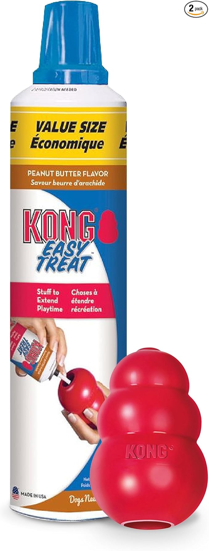 KONG Classic Stuffable Dog Toy Easy Treat Peanut Butter Spray - Fetch & Chew Toy for Dogs - with Dog Toy Filler Treat - for Hours of Fun & Enrichment - 14 oz - Small