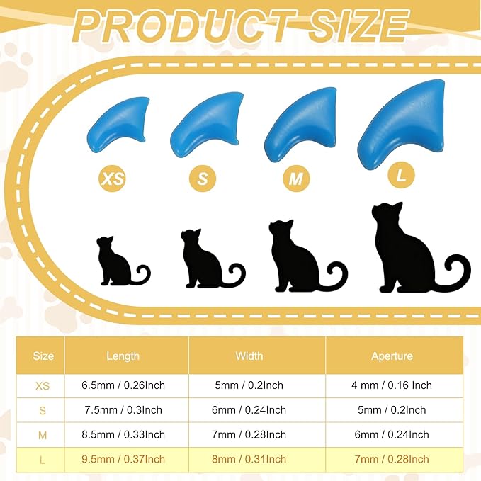 Cat Nail Caps, Cat Claw Covers with Adhesive Glue and Applicators, Kitten Claw Caps Soft Paws, (40 Pcs, L, Blue), Intended for Pet Tips/Nail Covers/Control Paws