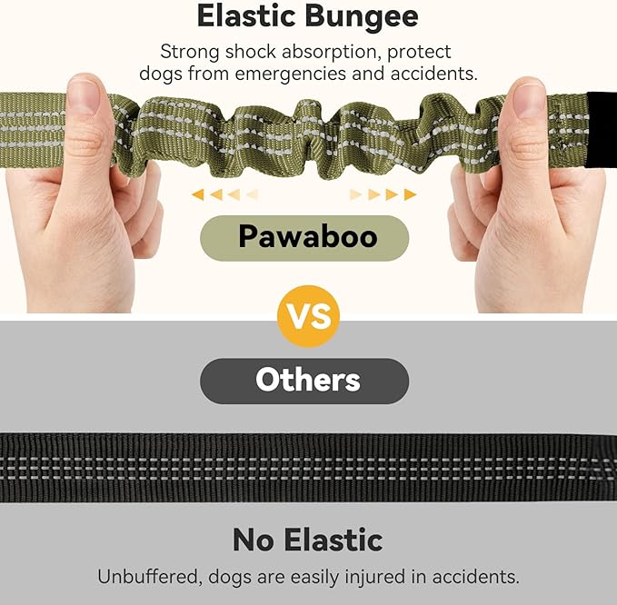 Pawaboo 2Pack Dog Seatbelt for Car, 3-in-1 Dog Car Seat Belt, Shockproof Dogs Tether with Buckle & Hook Latch, Adjustable Reflective Dogs Cars Leash with 360° Lockable Buckle, Army Green + Black