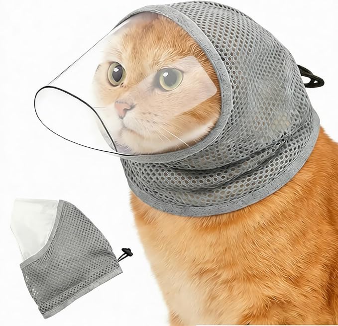 Cat Muzzle for Grooming, Breathable Mesh Cat Head Cover with Soft TPU Beak to Prevent Biting, Stress-Free Nail Trimming & Bathing for Kittens & Cats, S