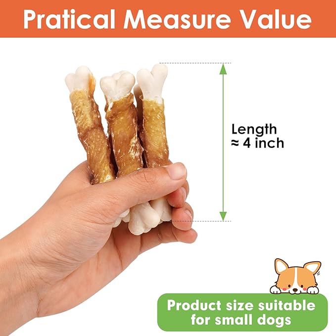 MON2SUN Dog Treats, Chicken Wrapped Calcium Bones Without Rawhide, 4 Inch Training Treats for Teeth Cleaning and Fresh Breath, Chews for Puppy and Small Dogs (10 Ounce - Pack of 2)