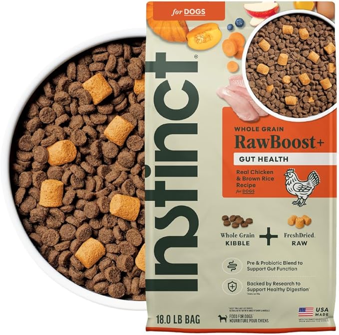 Instinct RawBoost Gut Health, Natural Dry Dog Food with Freeze-Dried Pieces, Whole Grain Recipe- Real Chicken and Brown Rice, 18 lb. Bag