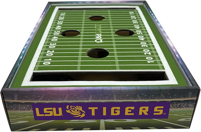 Pets First NCAA LSU Tigers Cat Scratcher Box, Game Day Cat Toy, NCAA Football Field Designed Cat Scratcher and Lounge, Stimulating Cat Game