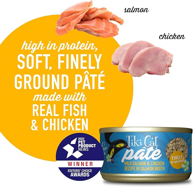 Tiki Cat Luau Pâté Wet Cat Food, Salmon & Chicken, 2.8 oz. Cans (12 Count)