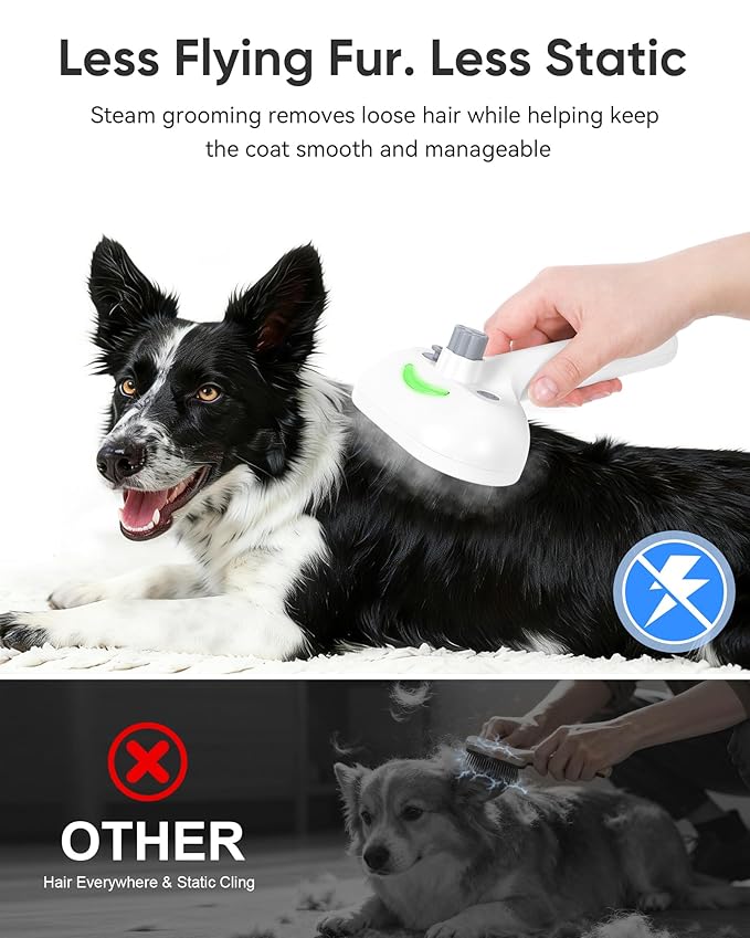 Pet Steam Brush Dog Cat 2026 New Grooming Comb for Shedding, Floating Hair, Smooth & Detangling, Gentle Cool Mist Softens Hair Reduces Static Helps Pets Who Dislike Bathing,Includes Waterless Shampoo