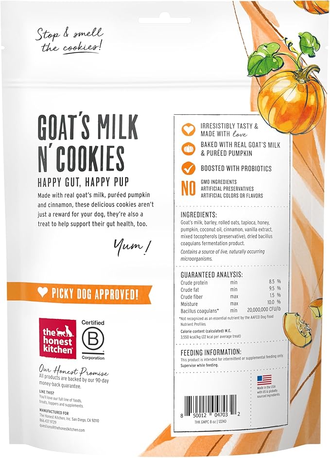 The Honest Kitchen Goat's Milk N' Cookies: Slow Baked with Pumpkin, 8 oz Bag