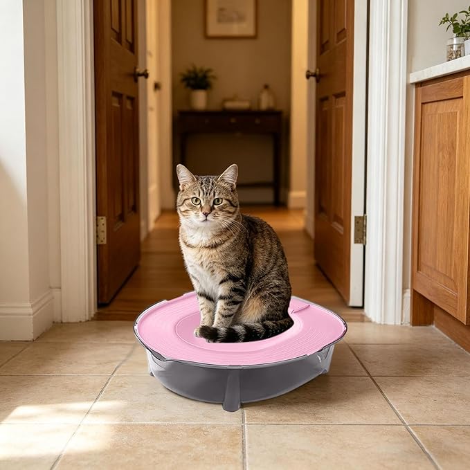 Cat Toilet Training Kit, Portable Litter Box with Flushable Design, Odor Control and Anti-Splash, Large Thickened Pp Material for Kittens and Cats (Pink)