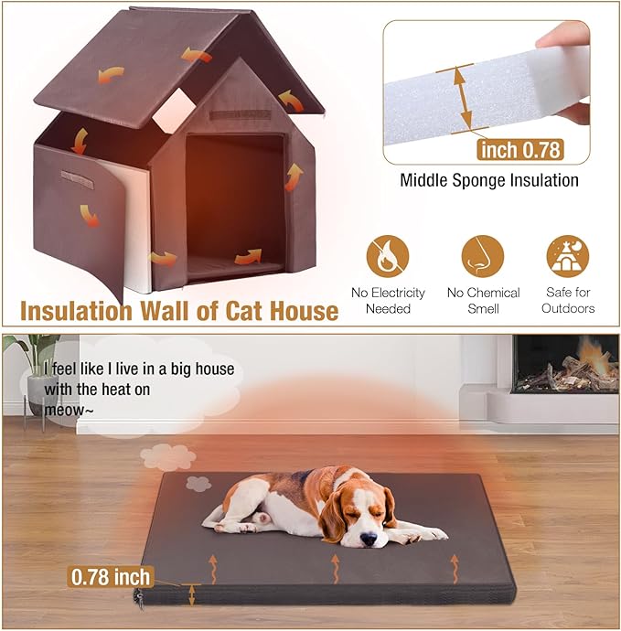 Dog House Outdoor with Insulated Liner Anti-Biting Metal Iron Frame Winter Dog Kennel for Small Mediun Dogs Weatherproof,Brown 100% Insulated