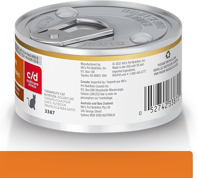 Hill's Prescription Diet c/d Multicare Stress Urinary Care Wet Cat Food, Chicken & Vegetable Stew, 2.9 oz. Cans, 24-Pack