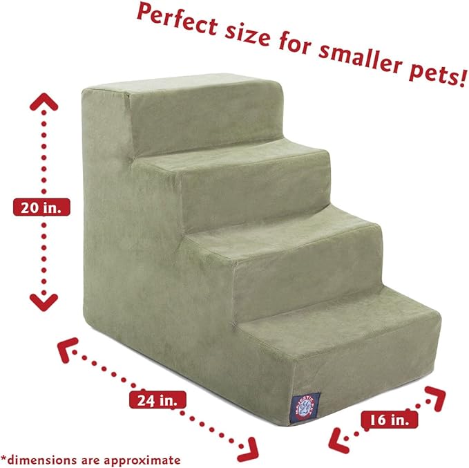 Majestic Pet 4 Step Portable Dog Stairs for Small Dogs to get on Bed Supports 25 lbs or Less – Dog Steps for High Bed with Machine Washable Cover – Pet Stairs for Cats Suede Sage