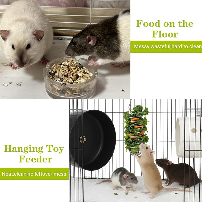 2 PCS Rat Enrichment Toys, Bird Cage Food Holder, 304 Stainless Steel Rat Foraging Toy for Fruit Vegetable Holder, Bird Cage Feeder Foraging Toy for Parakeet, Hanging Rodent Toys Slow Feeder