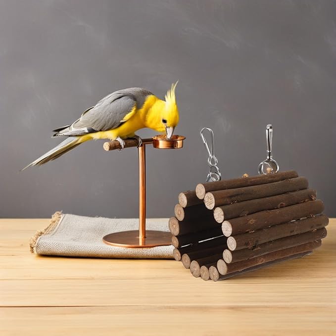 Mipcase Wooden Parrot Swing Bird Tunnel with Hanging Hook, Natural Wood Interactive Cage for Small Parrots and Birds, Small Size Climbing Chew for Birdcage Accessories