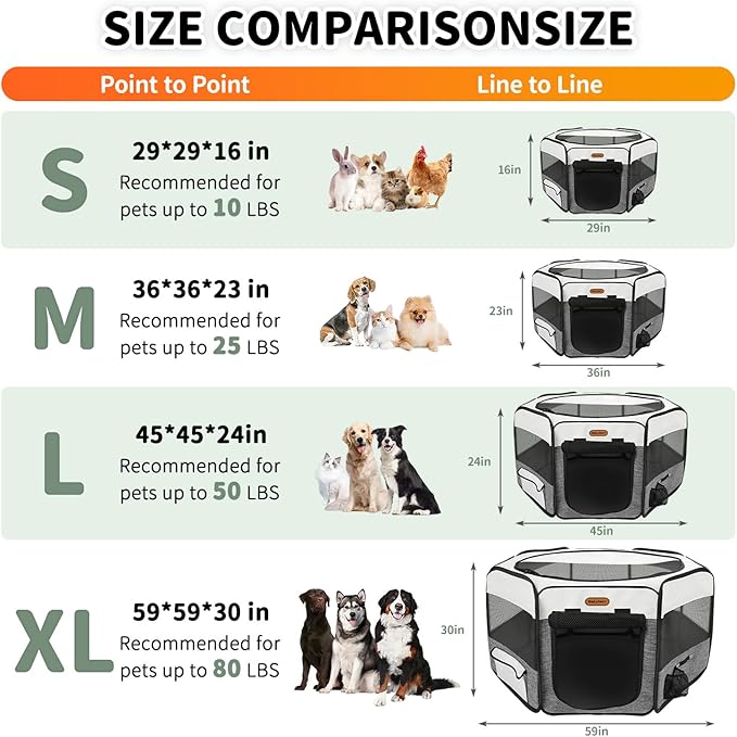 Seiyierr Puppy Playpen, 45" Portable Dog Playpen, Pet Playpen for Dogs Cats, Pop Up Playpen and Exercise Play Pen Dog Tent Indoor/ Outdoor, Removable Shade Cover