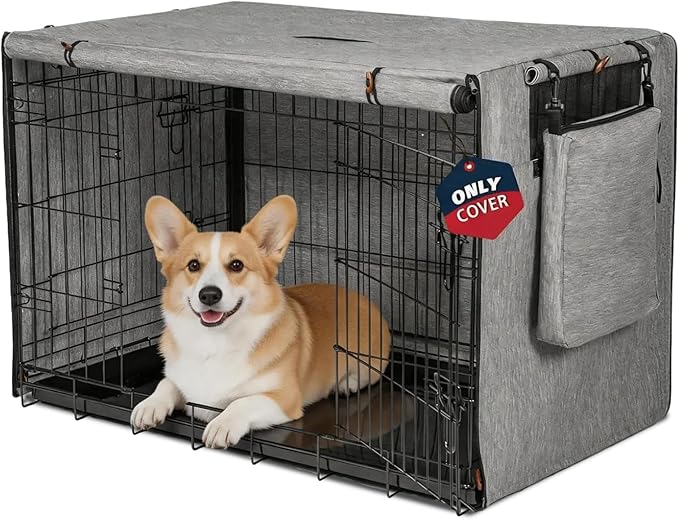 Dog Crate Cover 30 Inch, Heavy Duty Waterproof 600D Oxford Kennel Cover for Wire Cages with 1/2/3 Doors, Privacy Pet Cover with Storage Bag - Machine Washable, Indoor/Outdoor,Gray