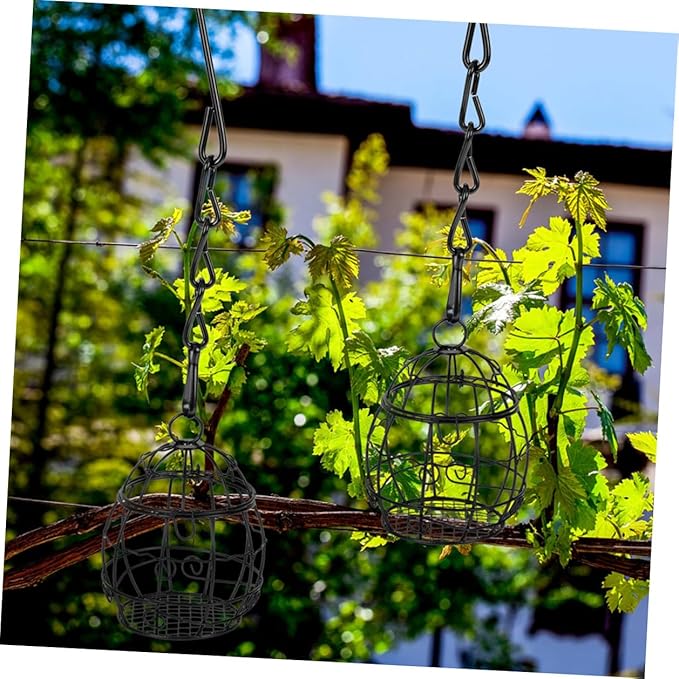 6pcs Outdoor Garden Hanging Bird Feeder Set with Metal Chain, Black Wild Bird Feeding Tool for Patio and Backyard Birding