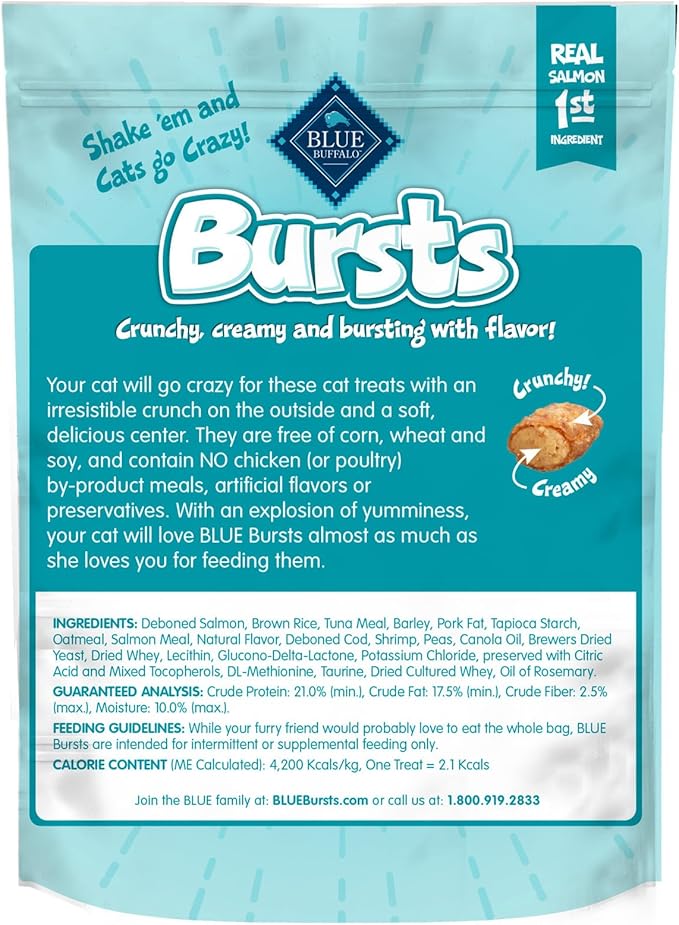 Blue Buffalo Bursts Crunchy & Creamy Cat Treats, Great for Training, Savory Seafood, 5-oz Bag (Pack of 6)
