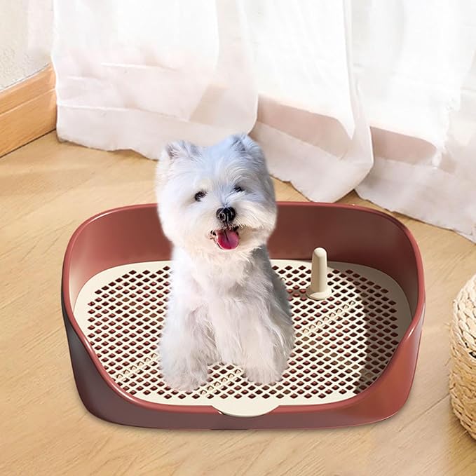 Pet Dog Toilet Puppy Training Potty Tray Portable for Cat Training Pad Holder with Protection Wall Litter Box Trainer Corner, Red L