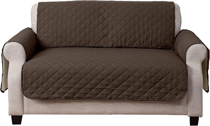 Furhaven Water-Resistant & Reversible Loveseat Cover Protector for Dogs, Cats, & Children - Two-Tone Pinsonic Quilted Living Room Furniture Cover - Espresso/Clay, Loveseat