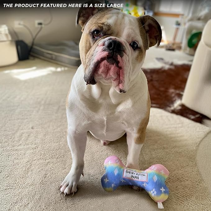 Haute Diggity Dog Chewy Vuiton Bone Plush Squeaky Dog Toy, Soft Durable Designer-Inspired Stuffed Puppy Chew Toys for Small & Medium Dogs, Machine-Washable (Pink Ombre) Large