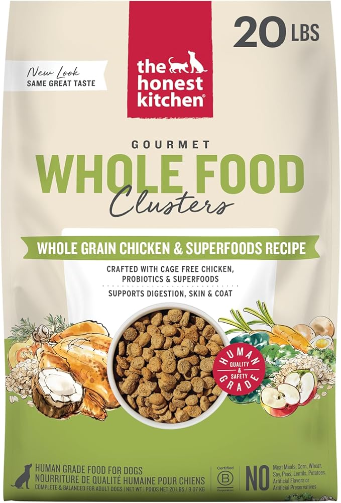 The Honest Kitchen Human Grade Dry Dog Food, Whole Food Clusters Whole Grain Dry Dog Food, Chicken & Oat, 20 lb Bag
