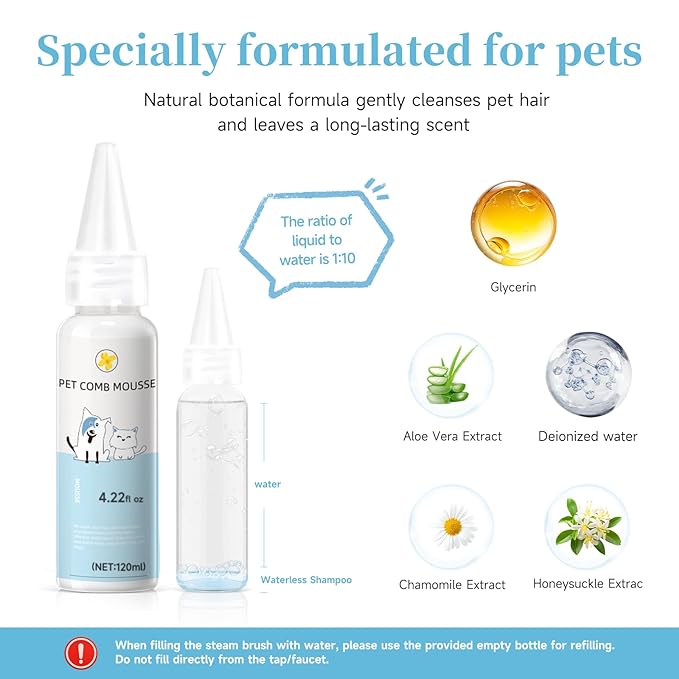 Pet Steam Brush Dog Cat 2026 New Grooming Comb for Shedding Concentrated Waterless Shampoo, 3-in-1 Grooming Spray Comb Mist, 2*Shampoo(Steam Brush not Included)