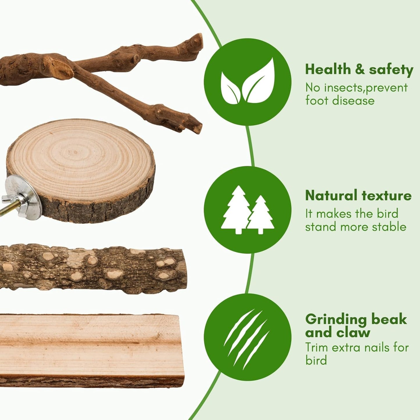 8pcs Brid Perch Bird Cage Accessories 2 Natural Grape Stick Paw Grinding Fork 6 Parrot Stand Bird Toys for Parakeets, Cockatiels, Conure, Budgies