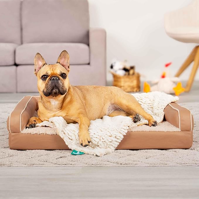 FurHaven Waterproof Dog Blanket – Birch Faux Fur & Suede Calming Throw for Pets, Washable – Taupe, XL