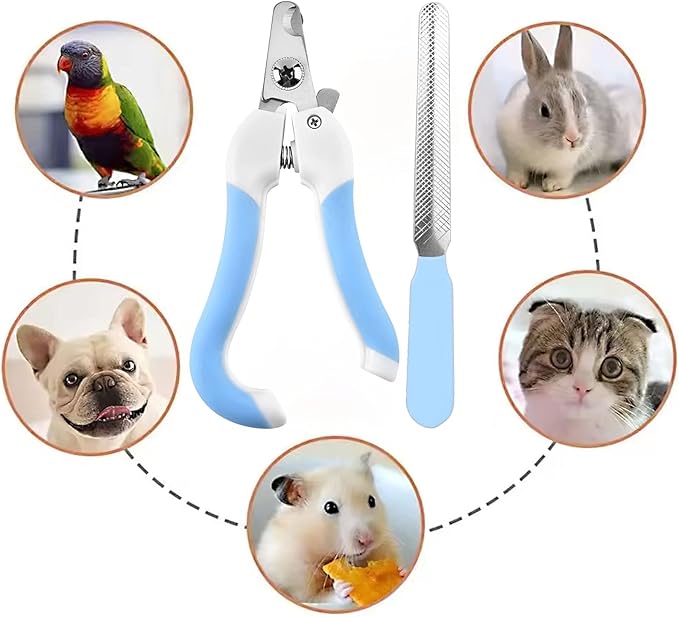 Cat Nail Clippers for Beginners and Groomers - Durable pet trimmer - Supplies with Safety Guard, Avoid Overcutting - Grooming Tool for Small Animals Tiny Dog Indoor Cat Bunny Rabbit Bird Kitten(Blue)