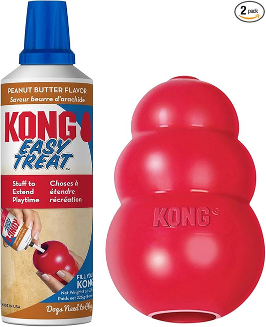 KONG Classic Stuffable Dog Toy Easy Treat Peanut Butter Spray - Fetch & Chew Toy for Dogs - with Dog Toy Filler Treat - for Hours of Fun & Enrichment - 8 oz - for Large Dogs