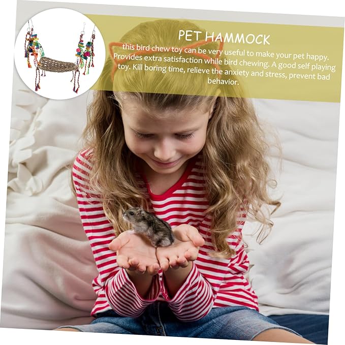 HANABASS Decorative Bird Hammock for Parrots Chinchillas and Hamsters Chew Toy with Natural Grass Net Design for Climbing and Swinging Bird Cages
