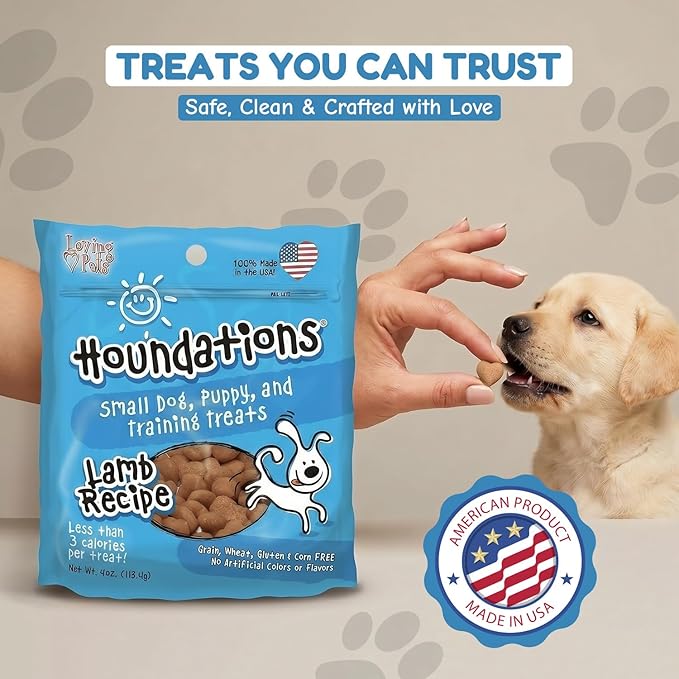 Loving Pets Houndations Lamb Dog Training Treats | All Natural | 2.6 Calories Per Treat | Grain-Free, Wheat-Free, Gluten-Free & Corn-Free | For Small Dogs & Puppies, 4 oz